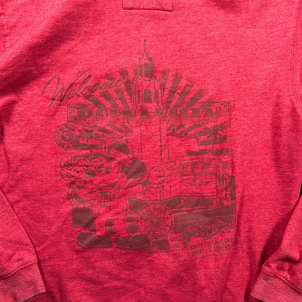 Disney Parks Red Car Trolley Hoodie Mens Medium Mickey Mouse Zip Up Buena Vista - Picture 8 of 13